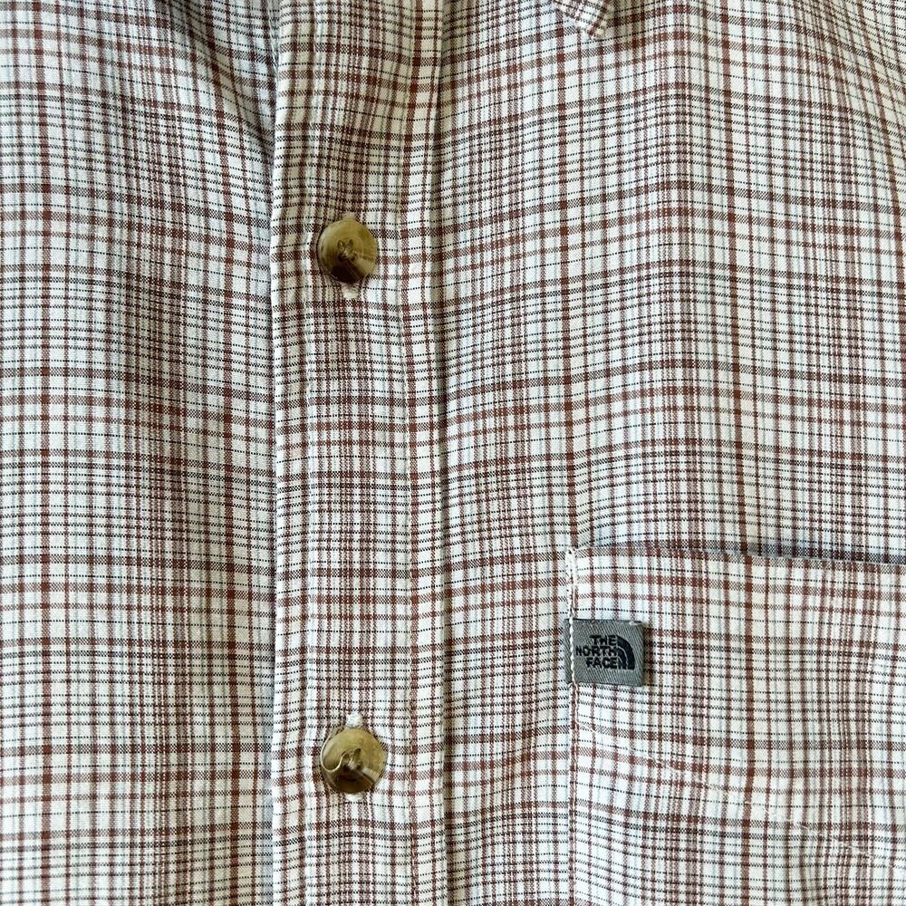 The North Face Plaid Camp Shirt Men's XL White Brown Button-Front Short Sleeve - Picture 2 of 9